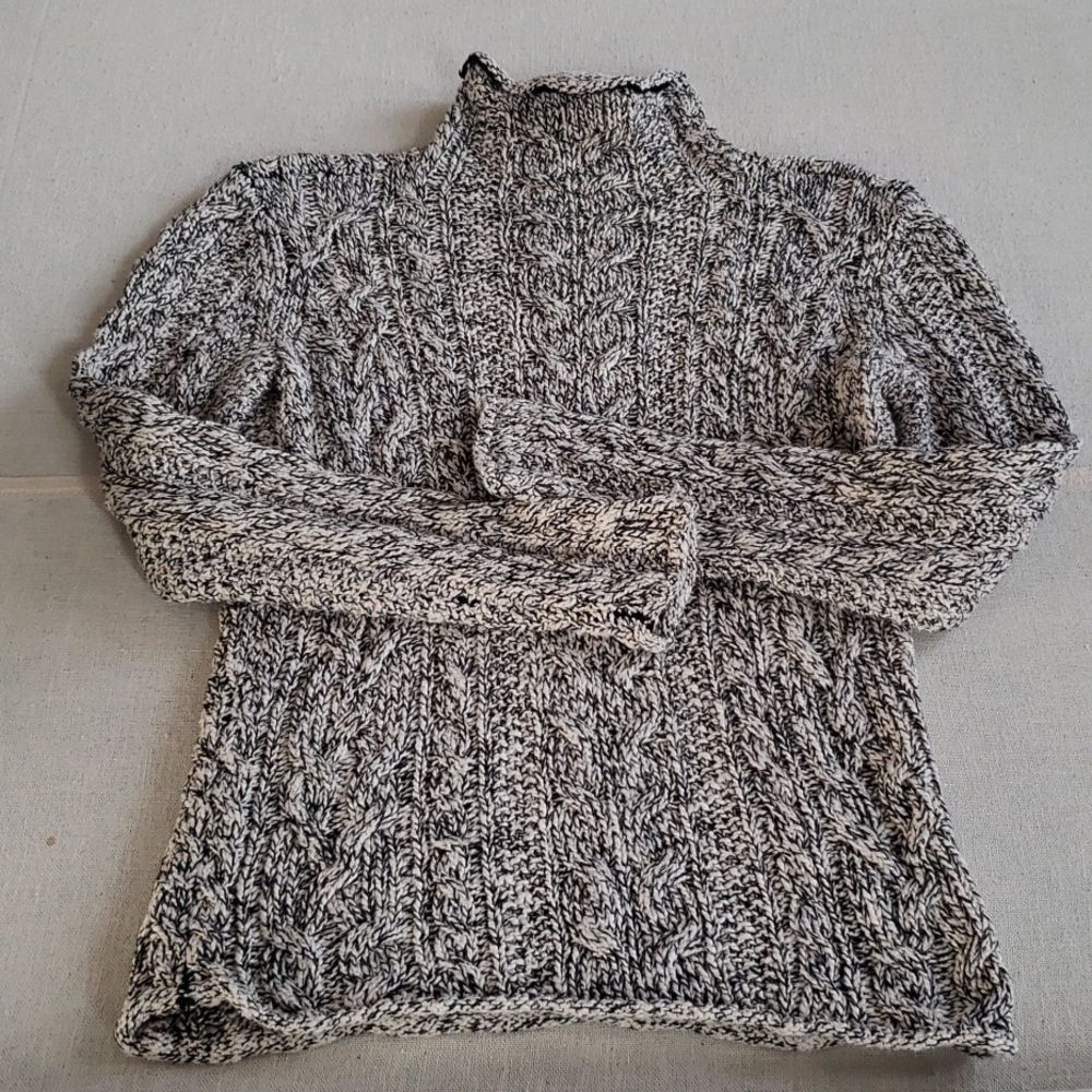 VTG Ralph Lauren Jeans Co Sweater Womens S Cable Knit Roll Neck Black White Marl